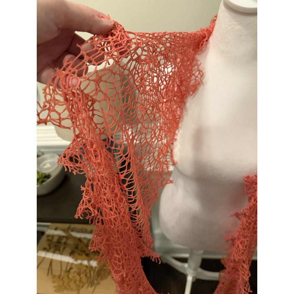 Coral Colored Mesh Design Scarf - Picture 4 of 4